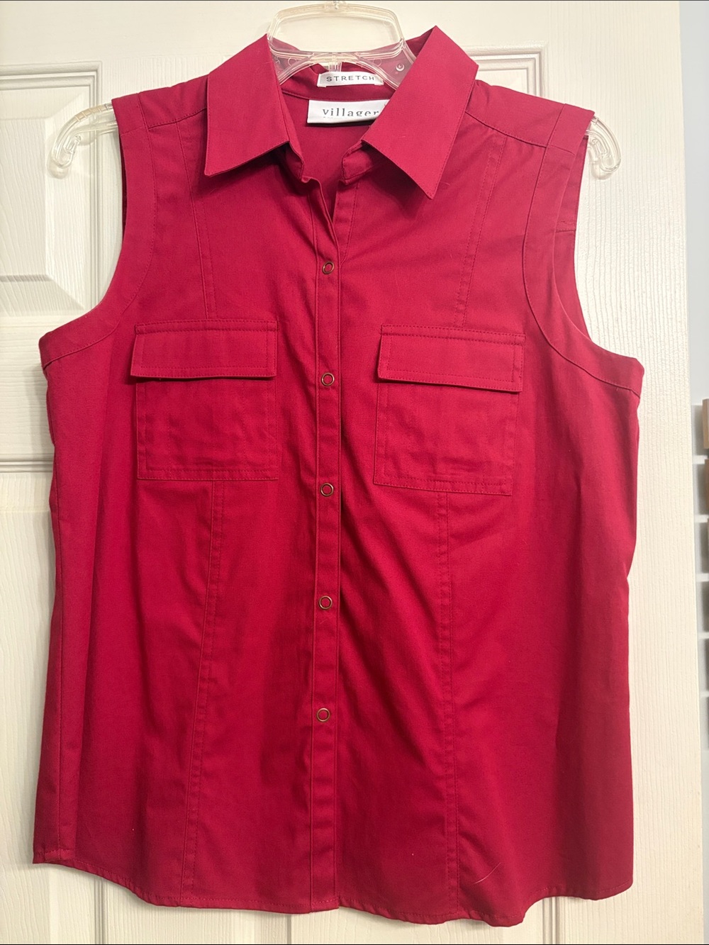 Villager Liz Claiborne Magenta Pink Sleeveless Button Up Cargo Utility Shirt M